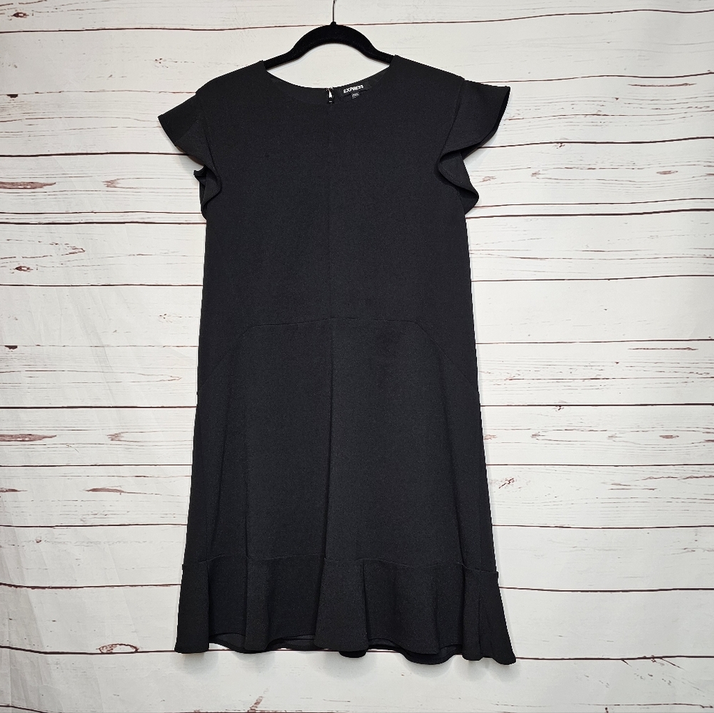 Express Black Flutter Sleeve Shift Dress